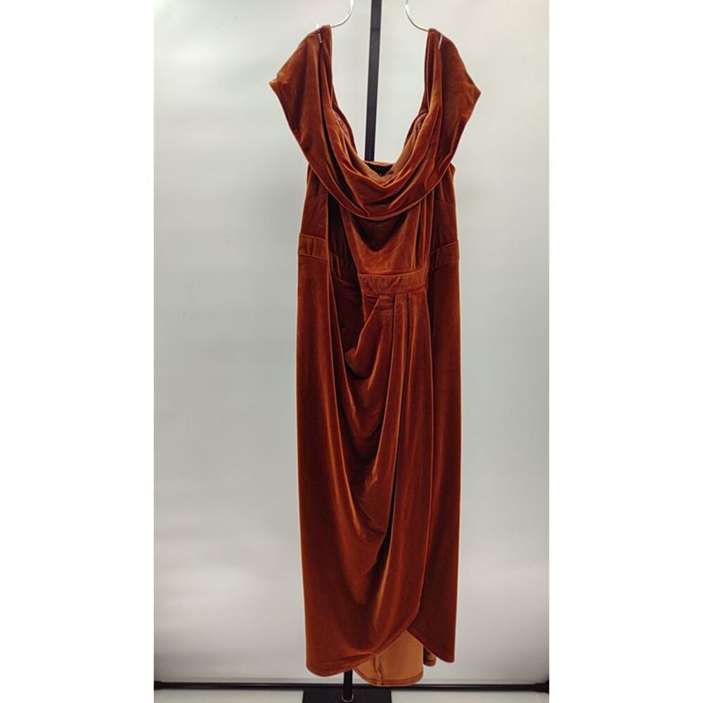 Lulu's Off-Shoulder Rust Velvet Midi Dress - Picture 2 of 3
